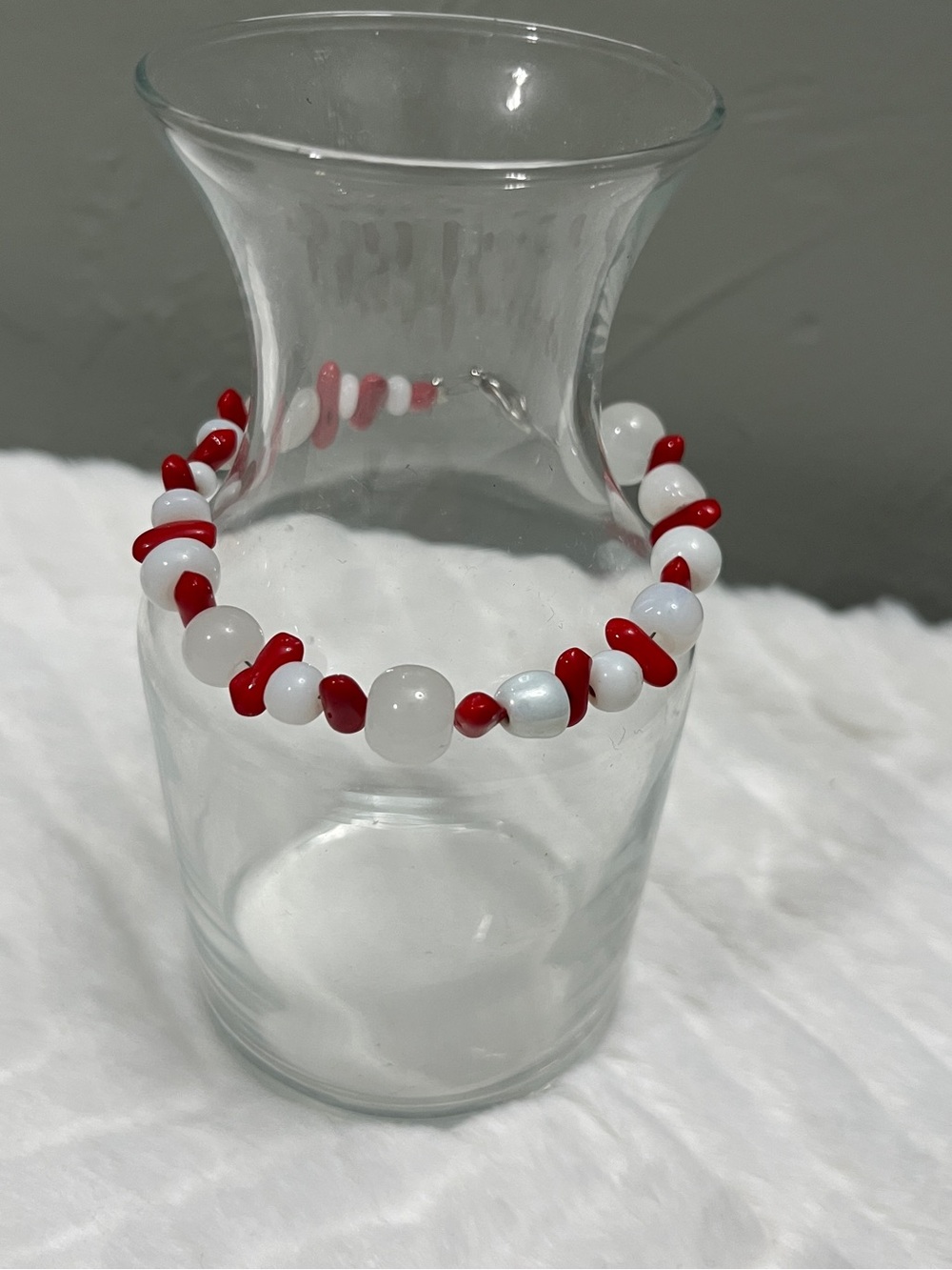 Handmade Red and White Beaded Women's Bracelet